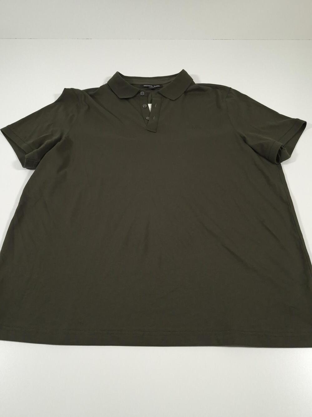 Michael Kors Polo Shirt Mens XL Olive Green Solid 100% Cotton Jersey Casual